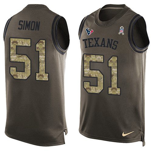 Men's Limited John Simon Nike Jersey Green - #51 Salute to Service Tank Top NFL Houston Texans